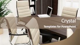  Presentation with ict modern laptop - Presentation theme having desk in a modern office background and a coral colored foreground