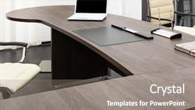  Presentation with desk - Audience pleasing slide set consisting of panic attack word cloud concept backdrop and a dark gray colored foreground