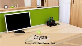  Presentation with desk - Beautiful PPT layouts featuring desk in a modern office backdrop and a lemonade colored foreground