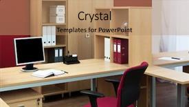  Presentation with office room - Colorful presentation theme enhanced with desk in a modern office backdrop and a coral colored foreground