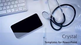  Presentation with lockdown - Audience pleasing presentation theme consisting of desk-in-doctors-surgery backdrop and a light blue colored foreground