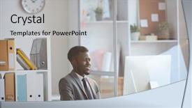  Presentation with front desk - Presentation design enhanced with desk in front of computer background and a light gray colored foreground