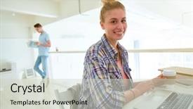  Presentation with happy 18th birthday - Colorful PPT theme enhanced with desk in front of laptop backdrop and a  colored foreground