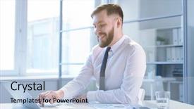  Presentation with front desk - Beautiful PPT theme featuring desk in front of laptop backdrop and a  colored foreground