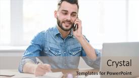  Presentation with front desk - Amazing presentation theme having desk in front of laptop backdrop and a coral colored foreground