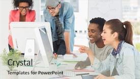  Presentation with desk - Slide deck enhanced with desk in the creative office background and a soft green colored foreground