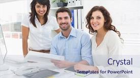  Presentation with coworkers - Theme consisting of desk in the office background and a  colored foreground