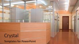  Presentation with office desk reception - PPT theme having desk lamp - modern office interior - reception background and a coral colored foreground