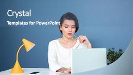  Presentation with young woman diagnosis of sti - Amazing PPT layouts having desk lamp - pensive concentrated young woman sitting backdrop and a  colored foreground