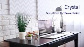  Presentation with workplace - Theme enhanced with desk lamp - workplace with laptop on table background and a sky blue colored foreground