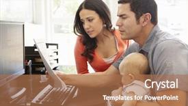  Presentation with home office - Amazing slide set having desk lap - hispanic couple and baby backdrop and a coral colored foreground