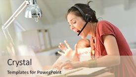  Presentation with working mother - Audience pleasing theme consisting of desk lap - young mother getting busy working backdrop and a lemonade colored foreground