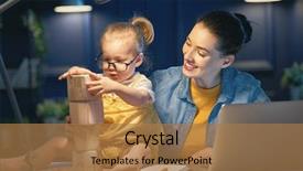  Presentation with working mother - Presentation theme consisting of desk lap - young mother with toddler child background and a coral colored foreground