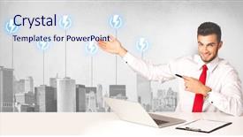  Presentation with energy consumption in cement industry - PPT theme consisting of desk presenting the city energy background and a sky blue colored foreground