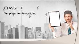  Presentation with management energy - Colorful presentation enhanced with desk presenting the city energy backdrop and a light gray colored foreground