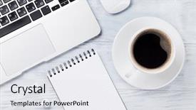  Presentation with wooden desk cup - Theme enhanced with desk table with laptop coffee background and a white colored foreground