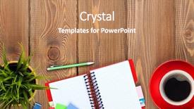  Presentation with flower office desk table - Audience pleasing theme consisting of desk table with supplies coffee backdrop and a coral colored foreground