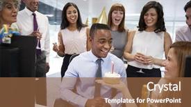  Presentation with desk - Audience pleasing theme consisting of boss s day - colleagues gathered at a man backdrop and a  colored foreground