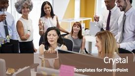  Presentation with desk - PPT theme with desk to celebrate a birthday background and a coral colored foreground