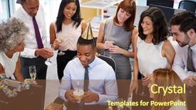  Presentation with celebrate - Colorful PPT layouts enhanced with boss s day - colleagues gathered at a man's backdrop and a tawny brown colored foreground