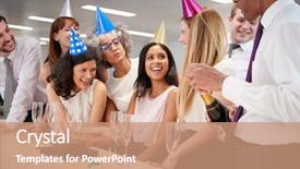 Presentation with woman gathering - Colorful slides enhanced with desk to celebrate a birthday backdrop and a coral colored foreground