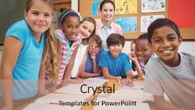  Presentation with working together - Slide deck enhanced with desk together at the elementary background and a  colored foreground