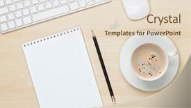 Presentation with coffee cup - Beautiful presentation design featuring desk top - office table with notepad computer backdrop and a lemonade colored foreground