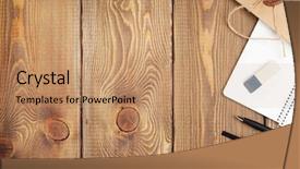  Presentation with notepad - PPT layouts consisting of desk top - office table with notepad vintage background and a coral colored foreground