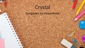  Presentation with cork - PPT theme consisting of desk top - school and office supplies background and a coral colored foreground