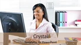  Presentation with black business - Presentation theme enhanced with black business woman at desk background and a coral colored foreground