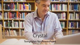  Presentation with college students and laptop - PPT theme enhanced with desk using laptop in college background and a coral colored foreground