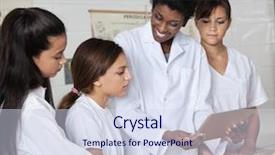  Presentation with teacher - Presentation having desk while experimenting in science background and a sky blue colored foreground