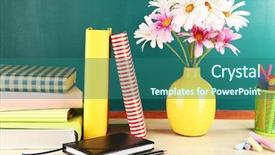  Presentation with books flowers - Theme consisting of desk with books and flower background and a ocean colored foreground