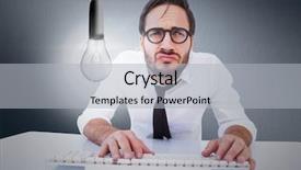  Presentation with glowing light bulb light bulb - Presentation theme having desk with glowing light bulb background and a light gray colored foreground