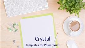  Presentation with notepaper - Amazing presentation design having desk with keyboard notepaper backdrop and a sky blue colored foreground