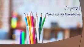  Presentation with colored pencils - Colorful presentation enhanced with desk with lots of colored pencils and pen to draw at kindergarten backdrop and a sky blue colored foreground