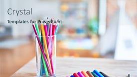  Presentation with colored pencils - Slide deck enhanced with desk-with-lots-of-colored background and a sky blue colored foreground