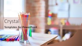  Presentation with colored pencils - Cool new presentation theme with desk-with-lots-of-colored backdrop and a coral colored foreground