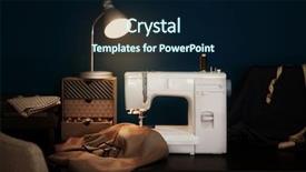  Presentation with sewing machine - Beautiful PPT theme featuring desk with modern sewing machine backdrop and a wine colored foreground