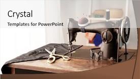  Presentation with sewing - Theme consisting of desk with old sewing machine background and a white colored foreground