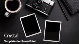  Presentation with desk - Presentation enhanced with coffee and notepad top view background and a dark gray colored foreground