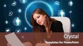  Presentation with network marketing - Colorful slide set enhanced with desk with social network backdrop and a tawny brown colored foreground