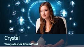  Presentation with social - Beautiful slide deck featuring desk with social network backdrop and a navy blue colored foreground