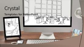  Presentation with desk - Presentation theme featuring desk with tablet computer background and a light gray colored foreground
