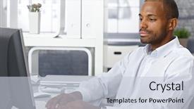  Presentation with afro - Beautiful PPT theme featuring desk working on desktop computer backdrop and a lemonade colored foreground