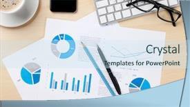  Presentation with workplace - Presentation theme having desk workplace with pc charts background and a sky blue colored foreground