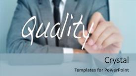  Presentation with quality control - Beautiful PPT theme featuring desk writing the word quality backdrop and a light blue colored foreground
