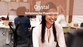  Presentation with call center - Presentation theme consisting of deskmicrophone - female customer services agent working background and a coral colored foreground