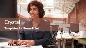  Presentation with customer service excellence - Presentation consisting of deskmicrophone - female customer services agent working background and a tawny brown colored foreground