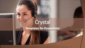  Presentation with hospital customer service - Slide set enhanced with deskmicrophone - female customer services agent working background and a coral colored foreground